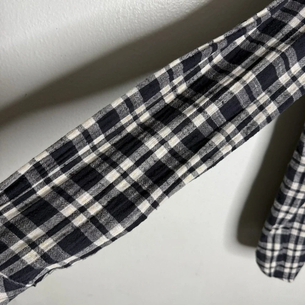 Free People Catch Up With Me Plaid Flannel Shirt Black Purple Womens Smal